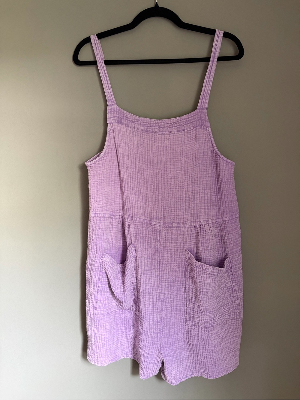 Heyson Romper Hemp Blend Purple Lavender Large Textured Sleeveless Shorts Pocket